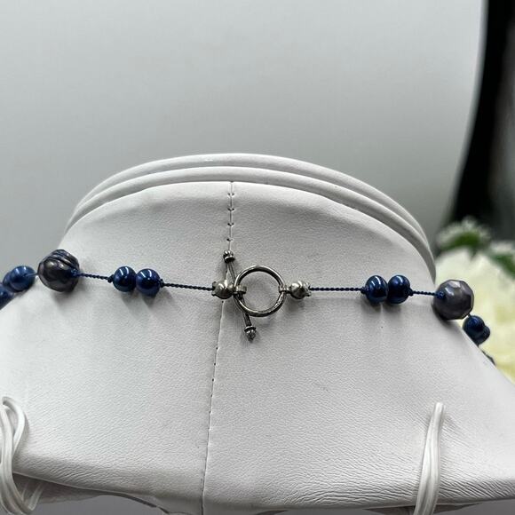 Peacock Keshi Abalone Mother of Pearl Blue Pearl Sterling Toggle Necklace - Picture 8 of 9